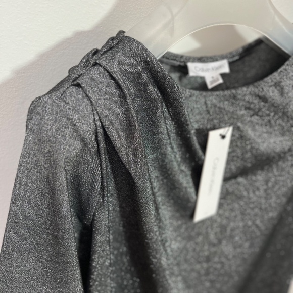 CALVIN KLEIN Black Metallic with Asymmetrical pleats Top Small - Picture 5 of 10